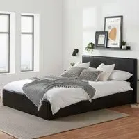 Berlin Double Ottoman Bed with Storage - Black, Faux Leather