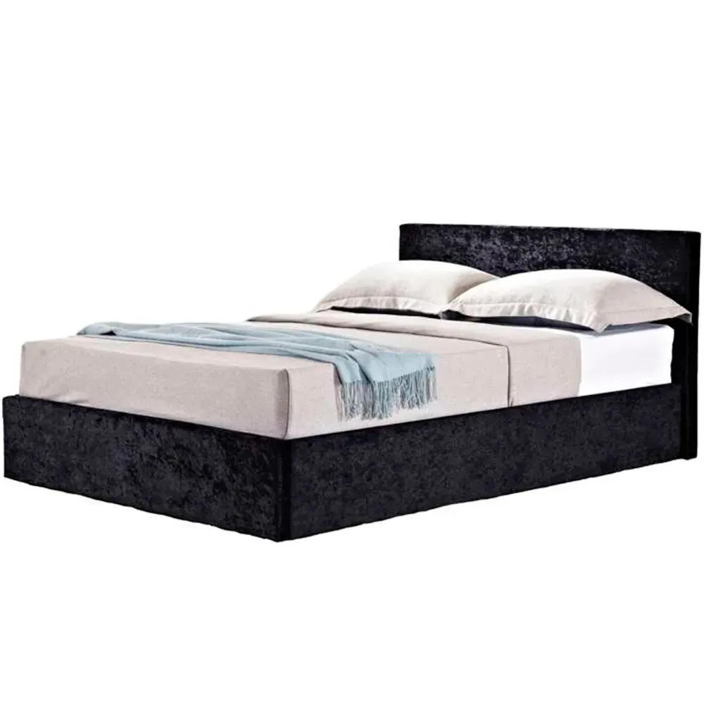 Berlin Double Ottoman Bed with Storage - Black, Velvet