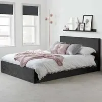 Berlin Double Ottoman Bed with Storage - Black, Velvet