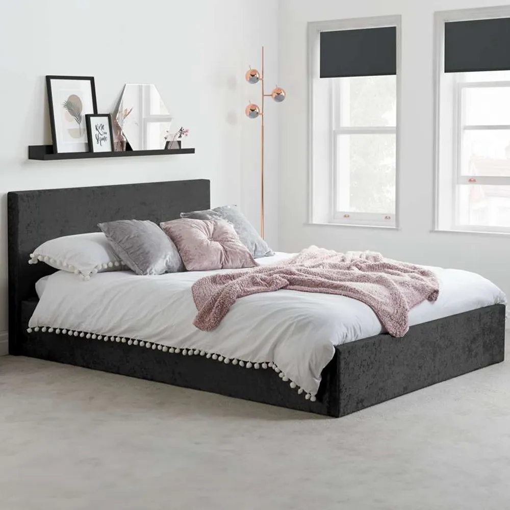 Berlin Double Ottoman Bed with Storage - Black, Velvet