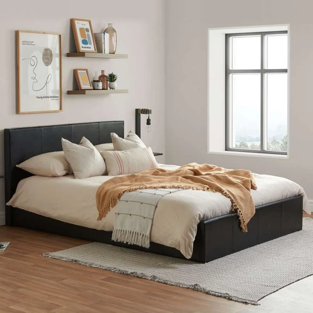 Berlin Double Ottoman Bed with Storage - Brown, Faux Leather