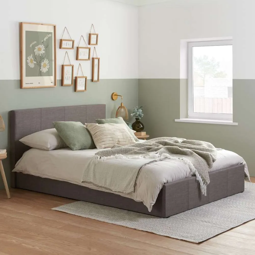 Berlin Double Ottoman Bed with Storage - Grey, Polyester