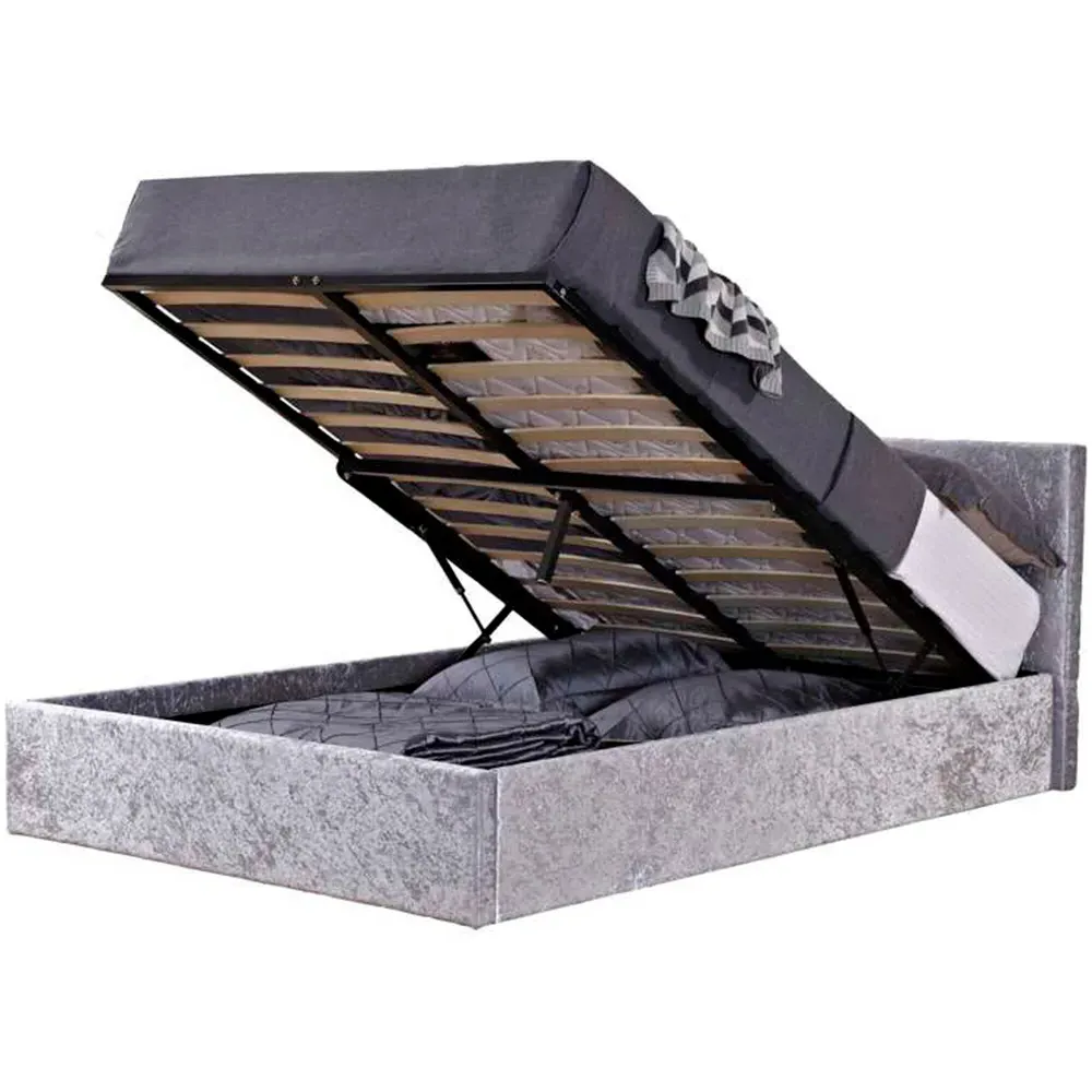 Berlin Double Ottoman Bed with Storage - Grey, Velvet