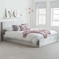 Berlin Double Ottoman Bed with Storage - Grey, Velvet