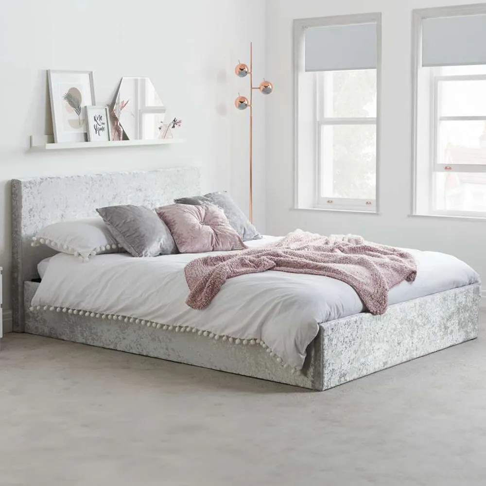 Berlin Double Ottoman Bed with Storage - Grey, Velvet