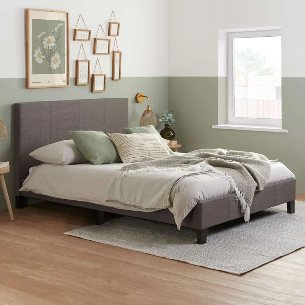 Berlin King Size Bed Frame - Grey, Polyester