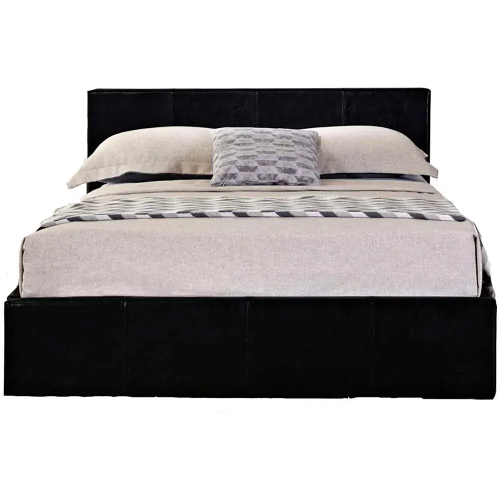 Berlin King Size Ottoman Bed with Storage - Black, Faux Leather