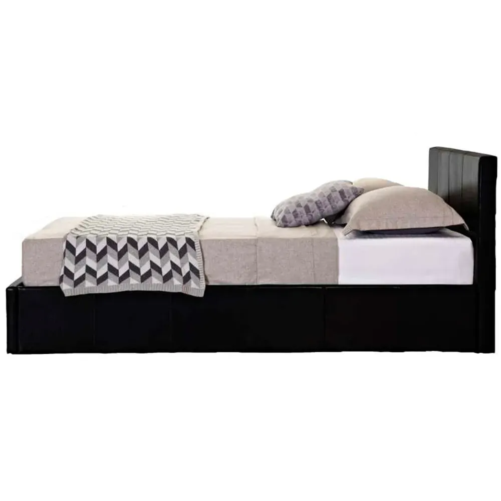 Berlin King Size Ottoman Bed with Storage - Black, Faux Leather