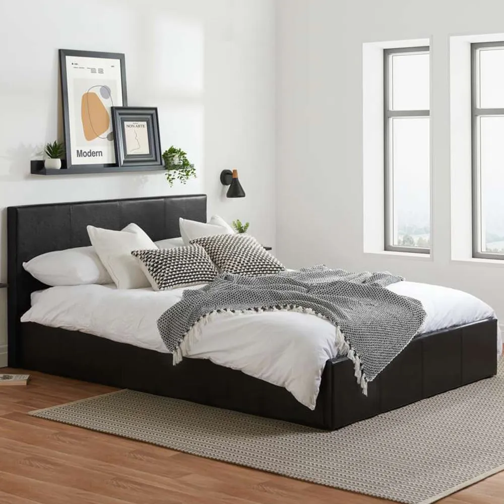 Berlin King Size Ottoman Bed with Storage - Black, Faux Leather