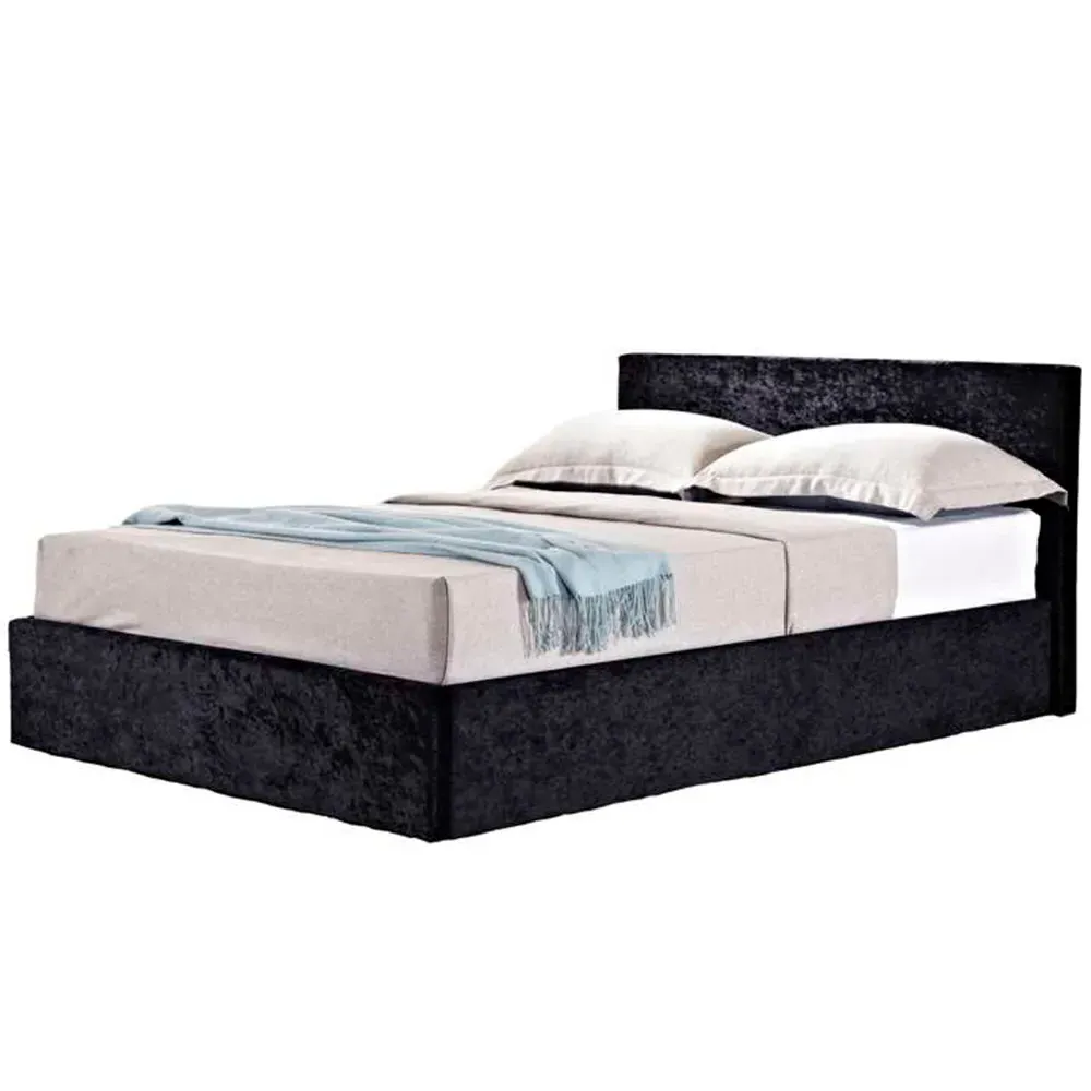 Berlin King Size Ottoman Bed with Storage - Black, Velvet