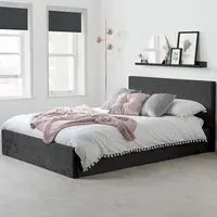 Berlin King Size Ottoman Bed with Storage - Black, Velvet