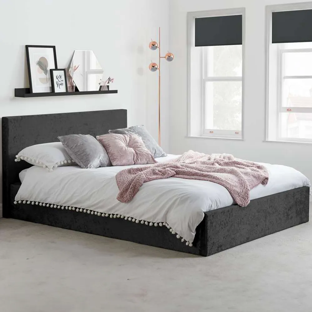 Berlin King Size Ottoman Bed with Storage - Black, Velvet