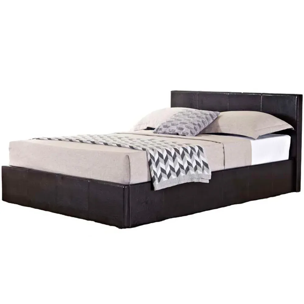 Berlin King Size Ottoman Bed with Storage - Brown, Faux Leather