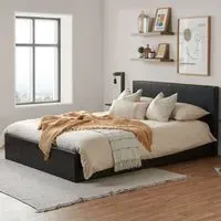 Berlin King Size Ottoman Bed with Storage - Brown, Faux Leather