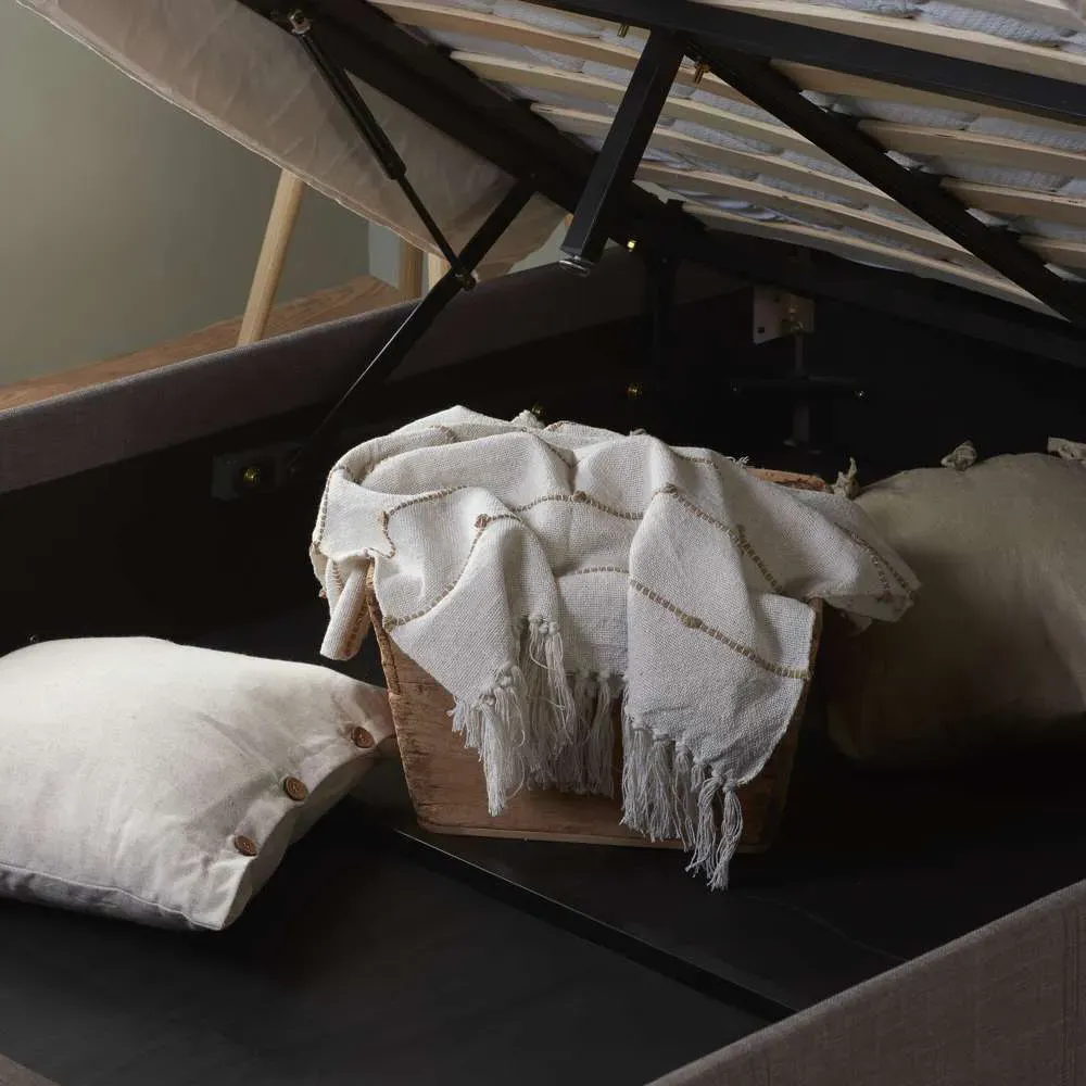 Berlin King Size Ottoman Bed with Storage - Grey, Polyester