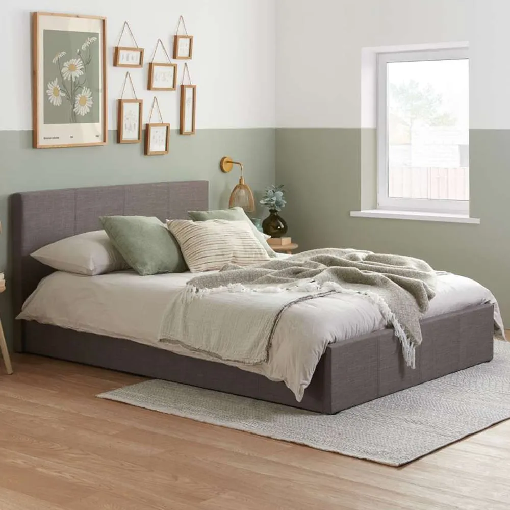 Berlin King Size Ottoman Bed with Storage - Grey, Polyester