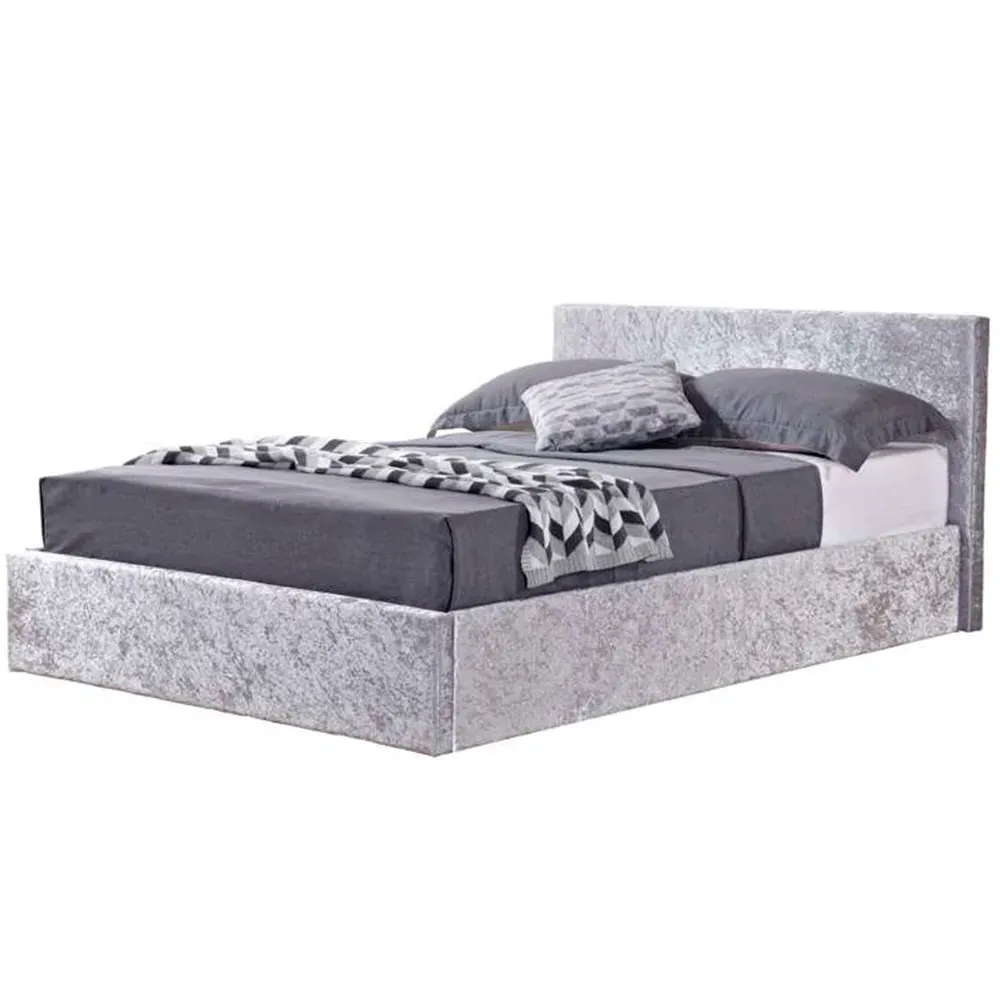 Berlin King Size Ottoman Bed with Storage - Grey, Velvet