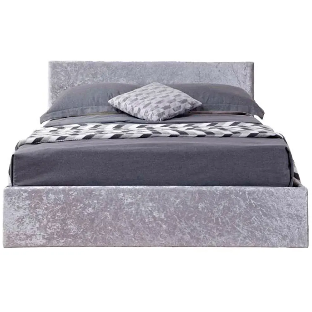 Berlin King Size Ottoman Bed with Storage - Grey, Velvet