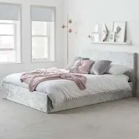 Berlin King Size Ottoman Bed with Storage - Grey, Velvet