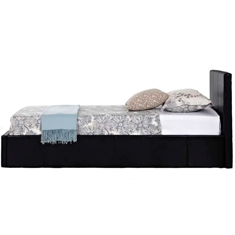Berlin Single Ottoman Bed with Storage - Black, Faux Leather