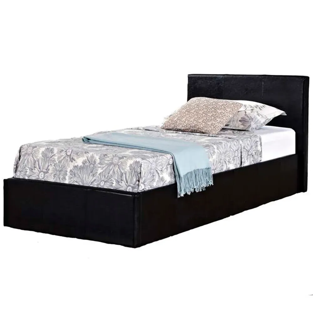 Berlin Single Ottoman Bed with Storage - Black, Faux Leather