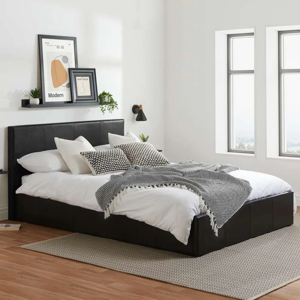 Berlin Single Ottoman Bed with Storage - Black, Faux Leather image