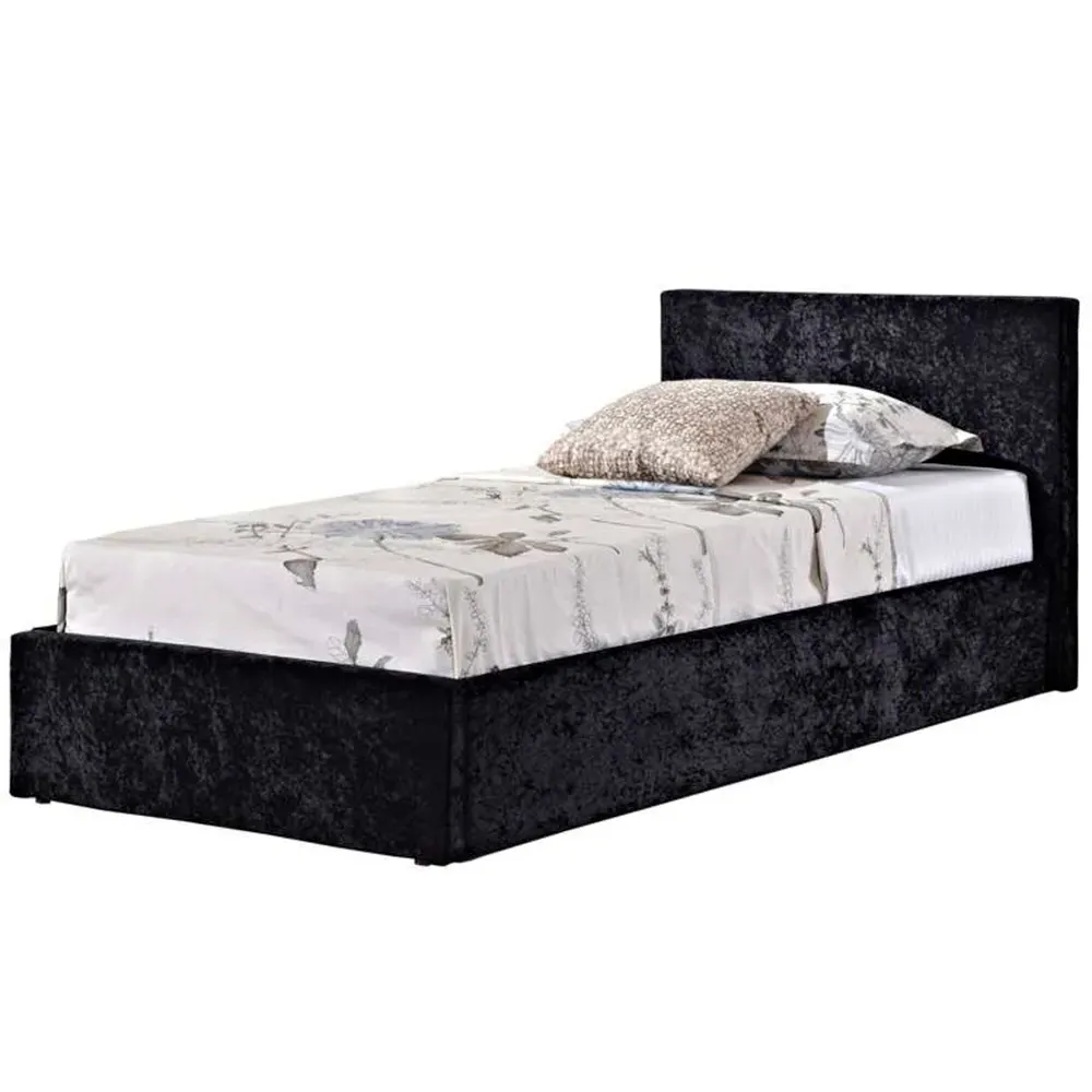Berlin Single Ottoman Bed with Storage - Black, Velvet