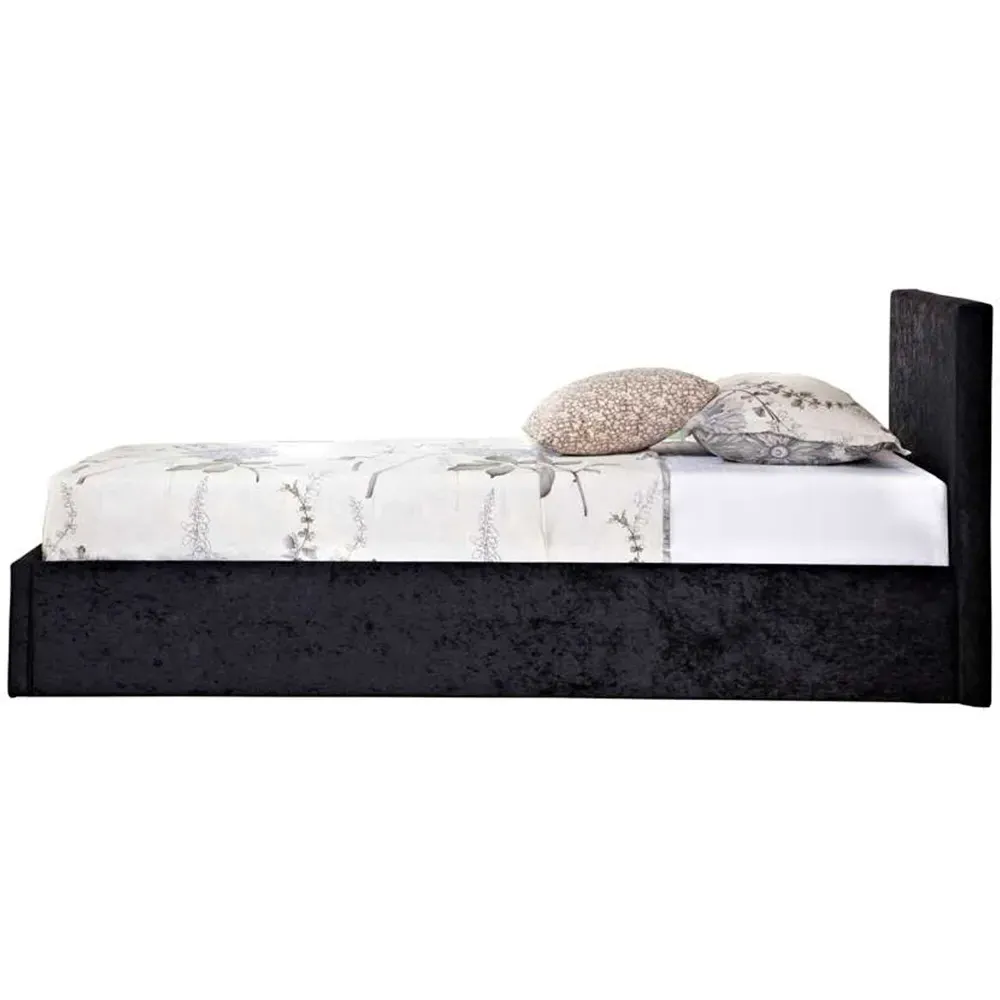 Berlin Single Ottoman Bed with Storage - Black, Velvet