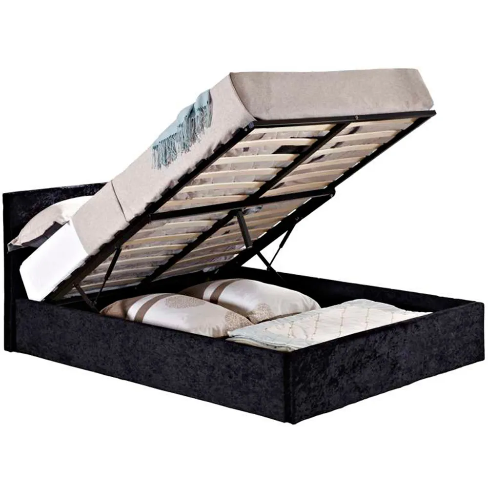 Berlin Single Ottoman Bed with Storage - Black, Velvet
