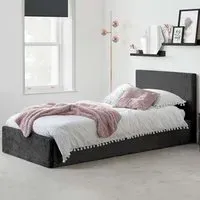 Berlin Single Ottoman Bed with Storage - Black, Velvet