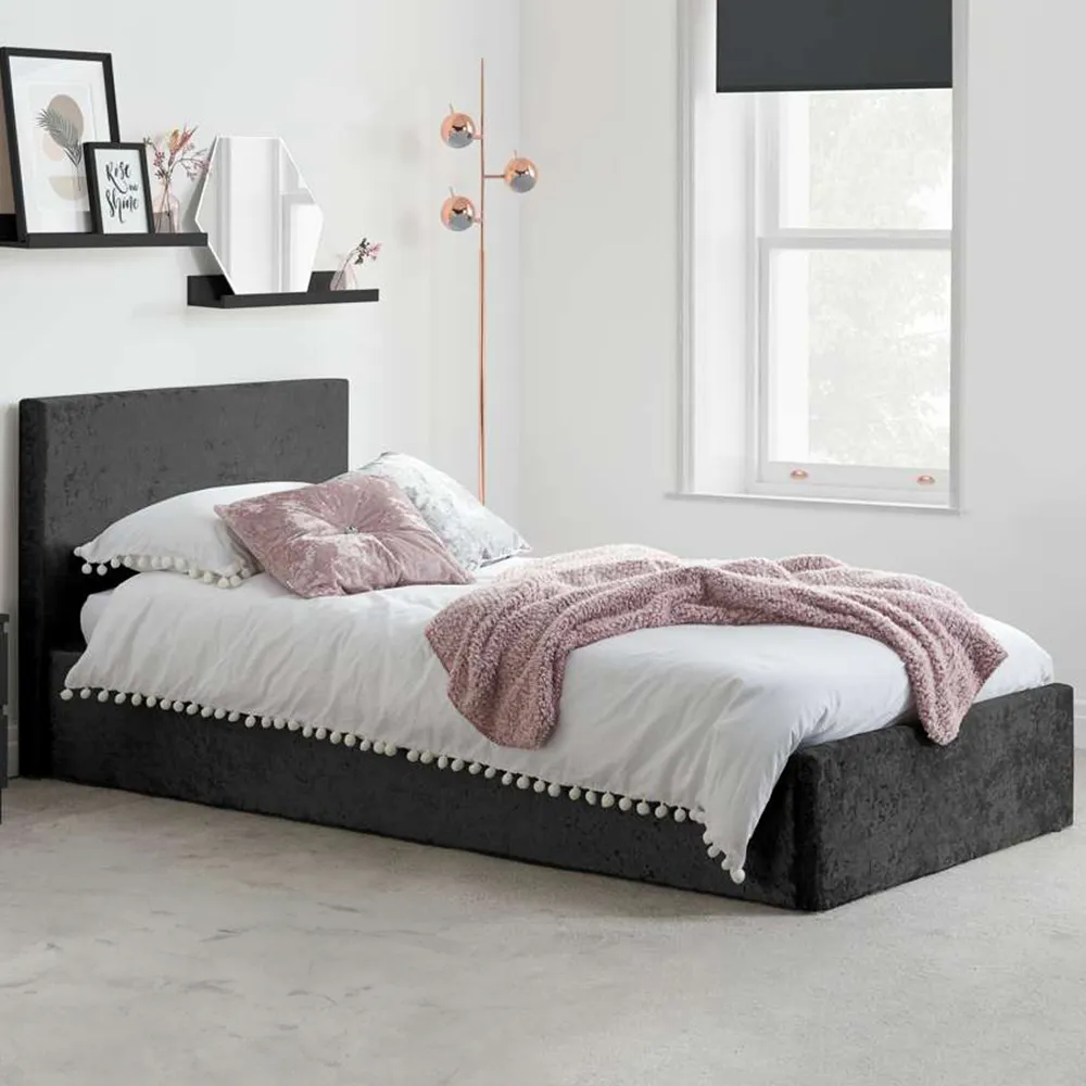 Berlin Single Ottoman Bed with Storage - Black, Velvet image