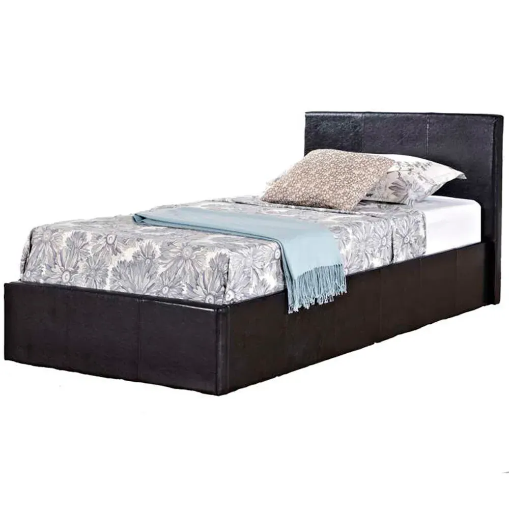 Berlin Single Ottoman Bed with Storage - Brown, Faux Leather