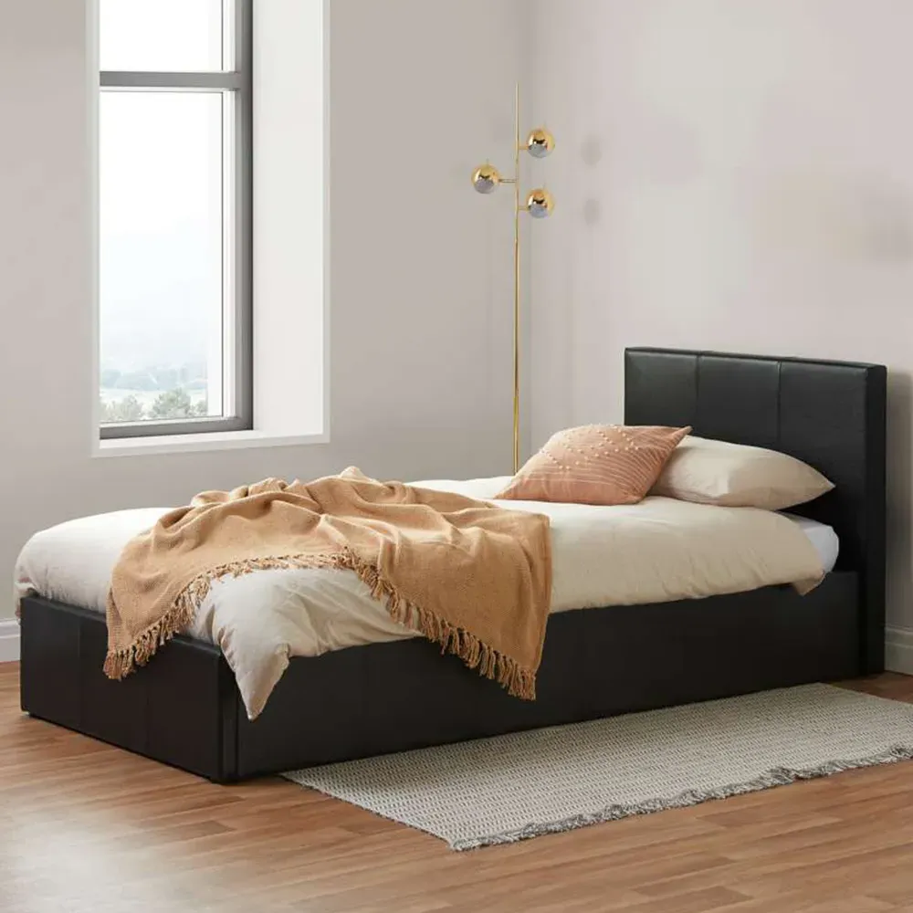 Berlin Single Ottoman Bed with Storage - Brown, Faux Leather