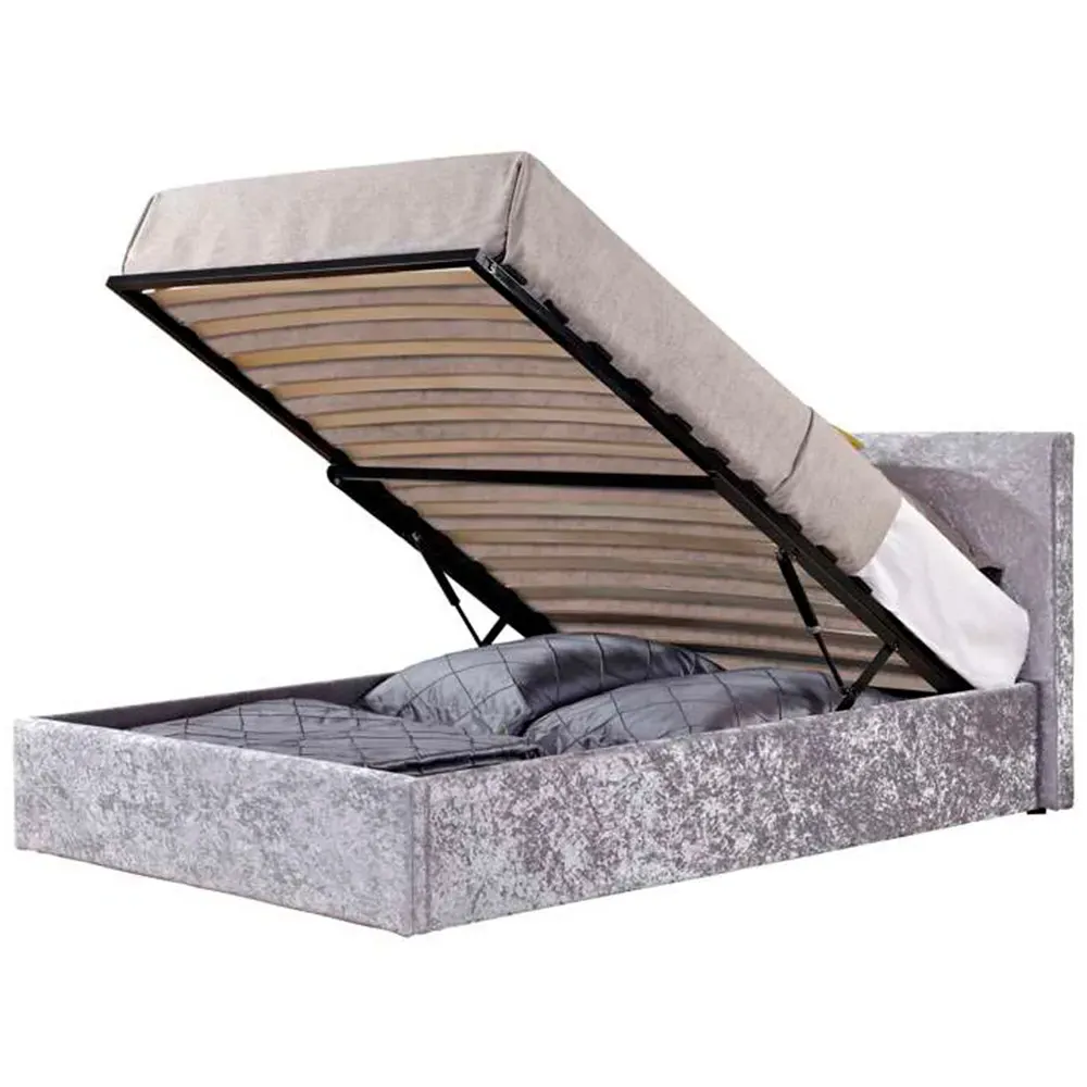 Berlin Single Ottoman Bed with Storage - Grey, Velvet