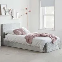 Berlin Single Ottoman Bed with Storage - Grey, Velvet