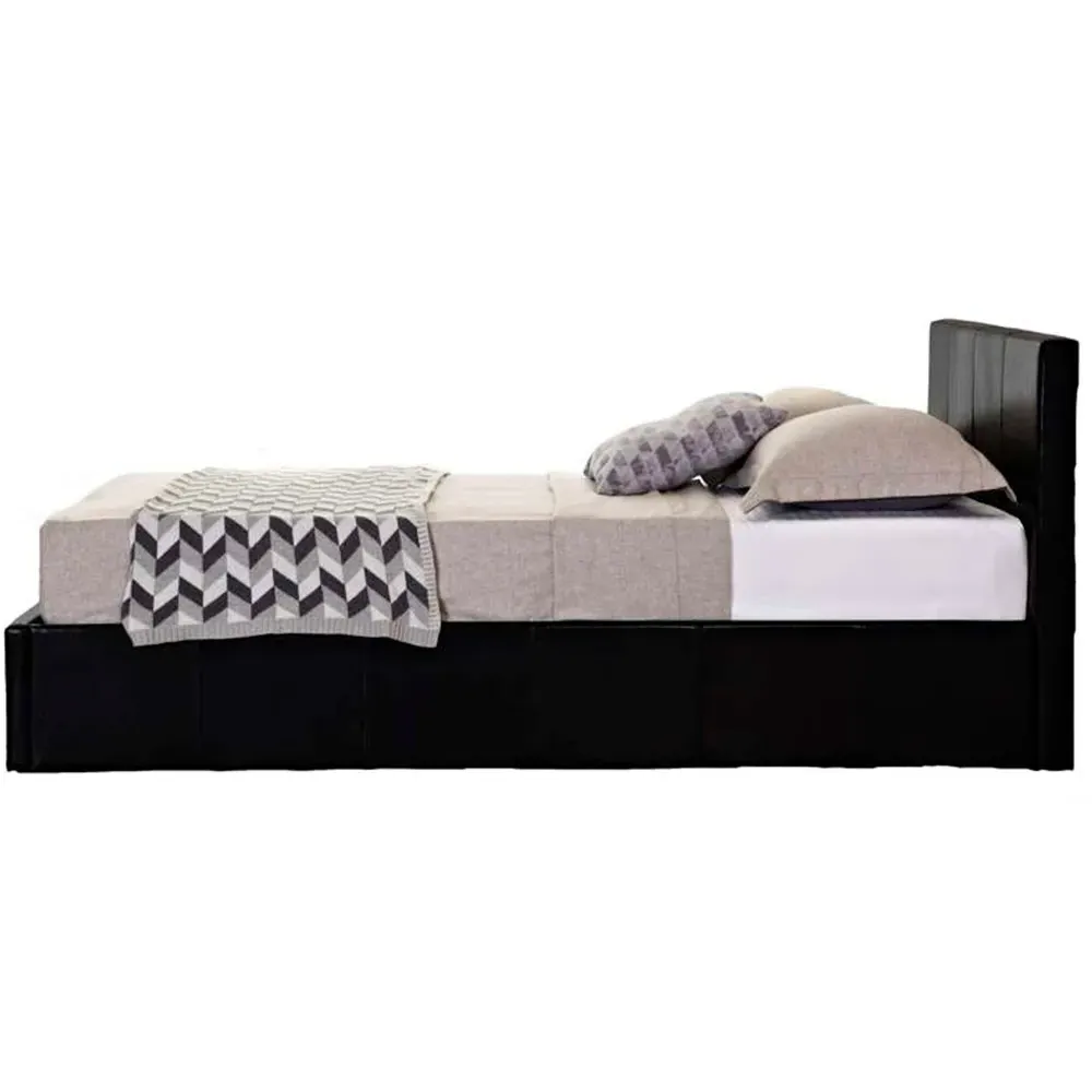 Berlin Small Double Ottoman Bed with Storage - Black, Faux Leather