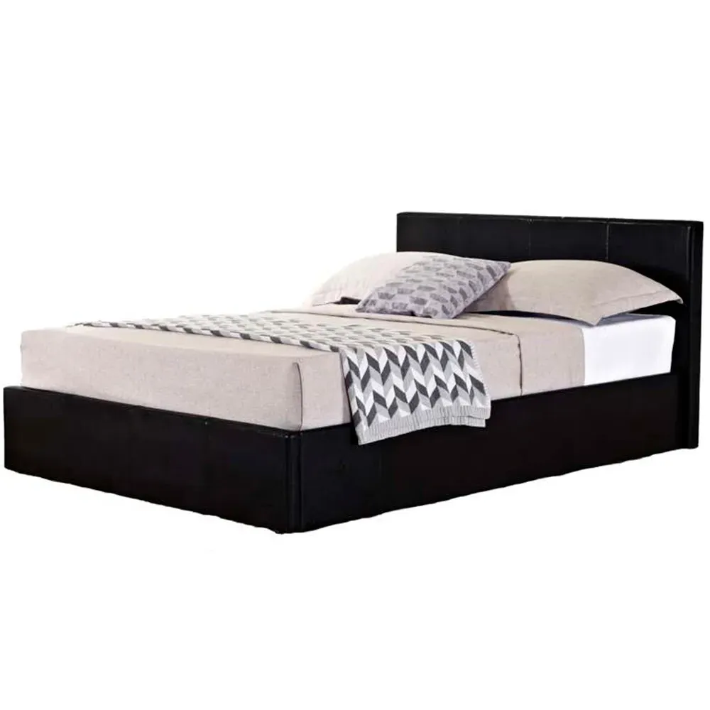 Berlin Small Double Ottoman Bed with Storage - Black, Faux Leather