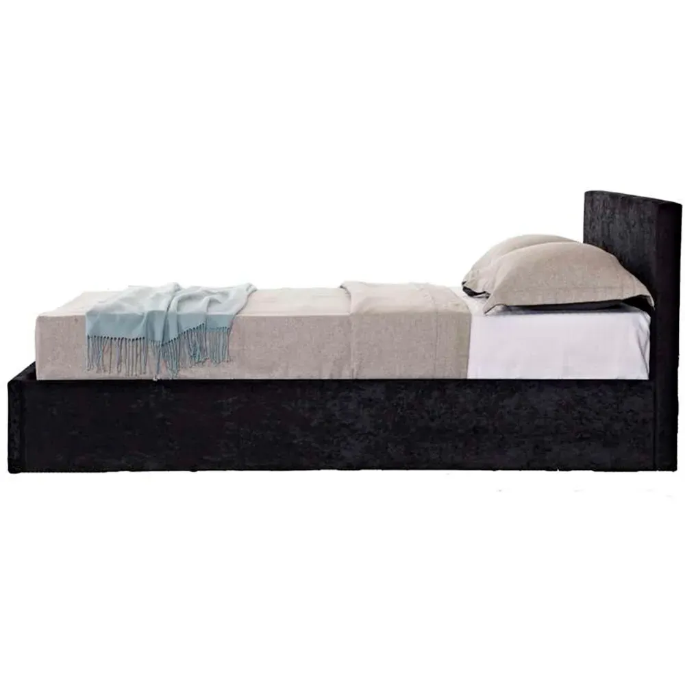 Berlin Small Double Ottoman Bed with Storage - Black, Velvet