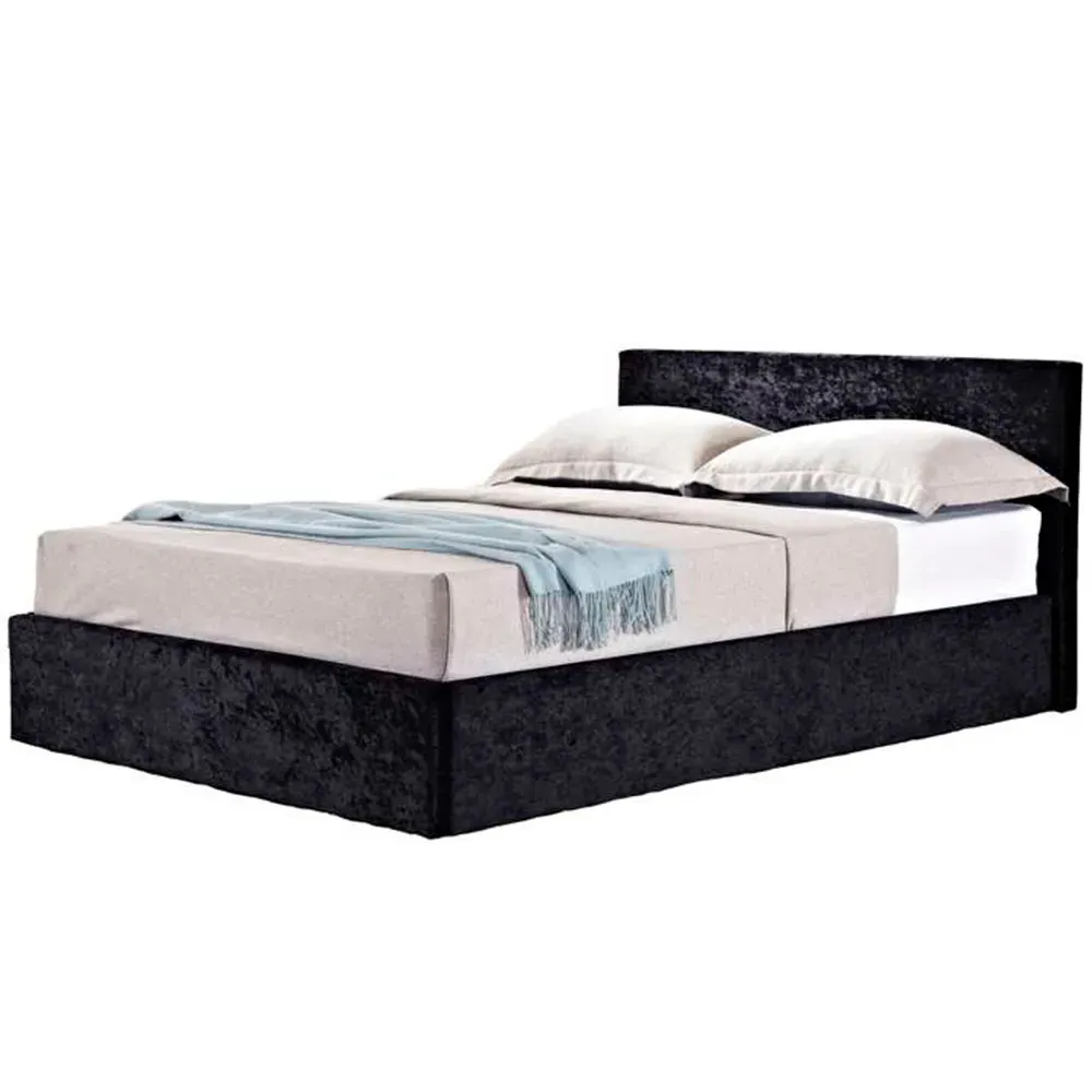 Berlin Small Double Ottoman Bed with Storage - Black, Velvet