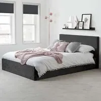 Berlin Small Double Ottoman Bed with Storage - Black, Velvet