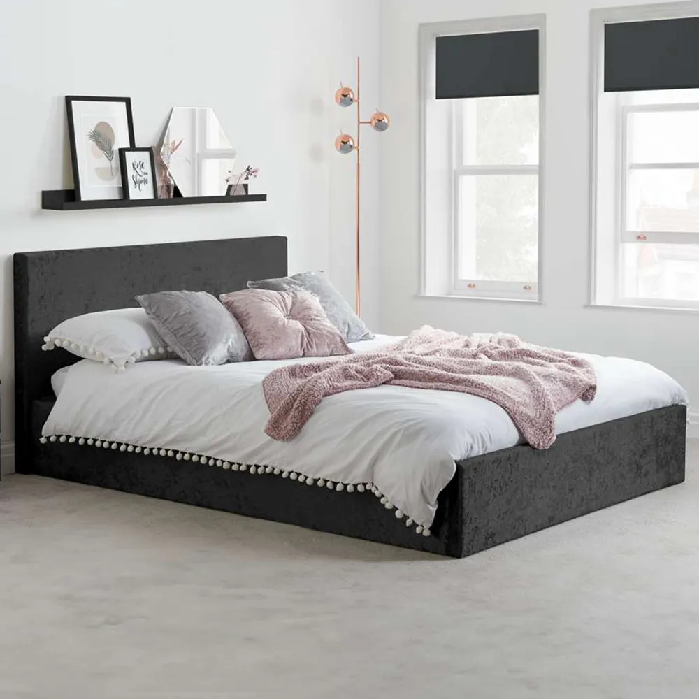 Berlin Small Double Ottoman Bed with Storage - Black, Velvet