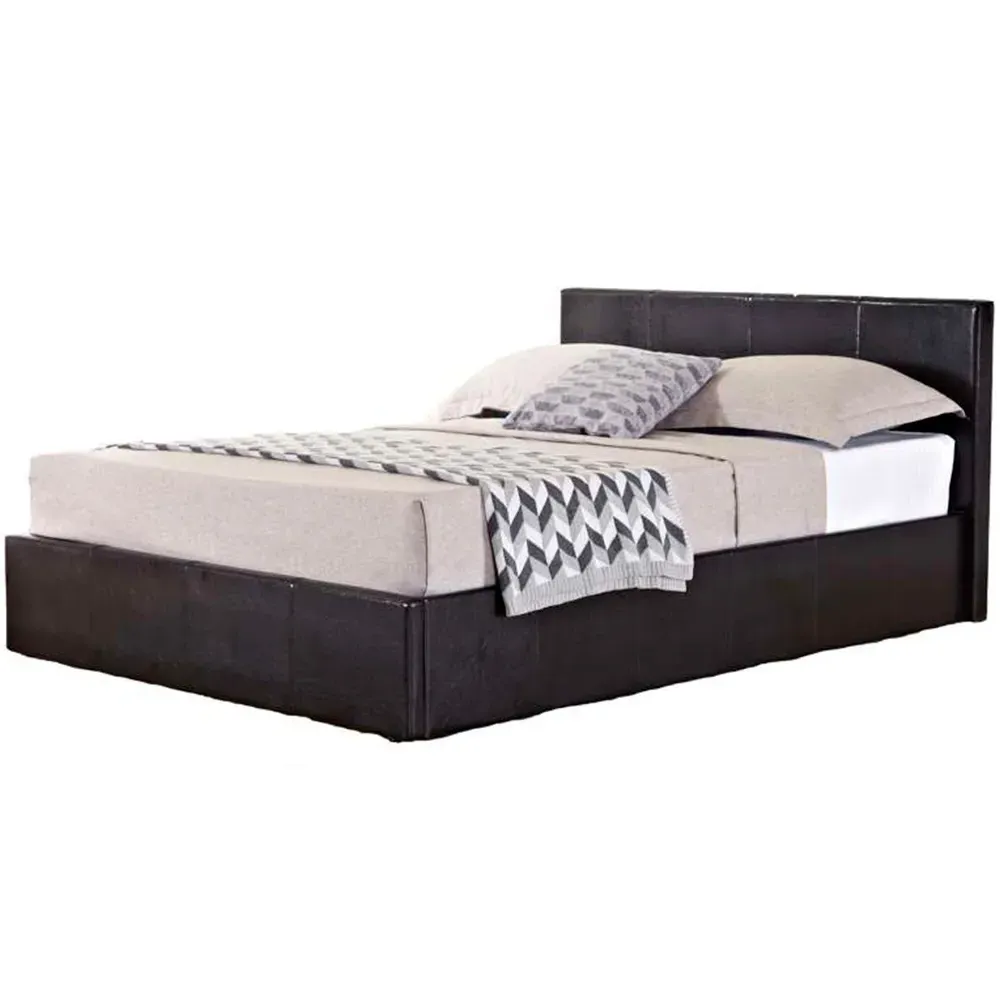 Berlin Small Double Ottoman Bed with Storage - Brown, Faux Leather