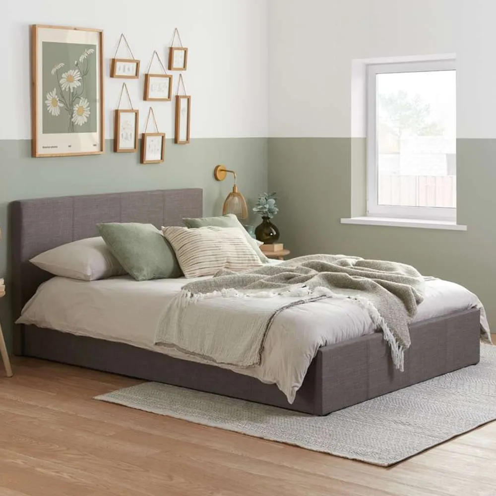 Berlin Small Double Ottoman Bed with Storage - Grey, Polyester