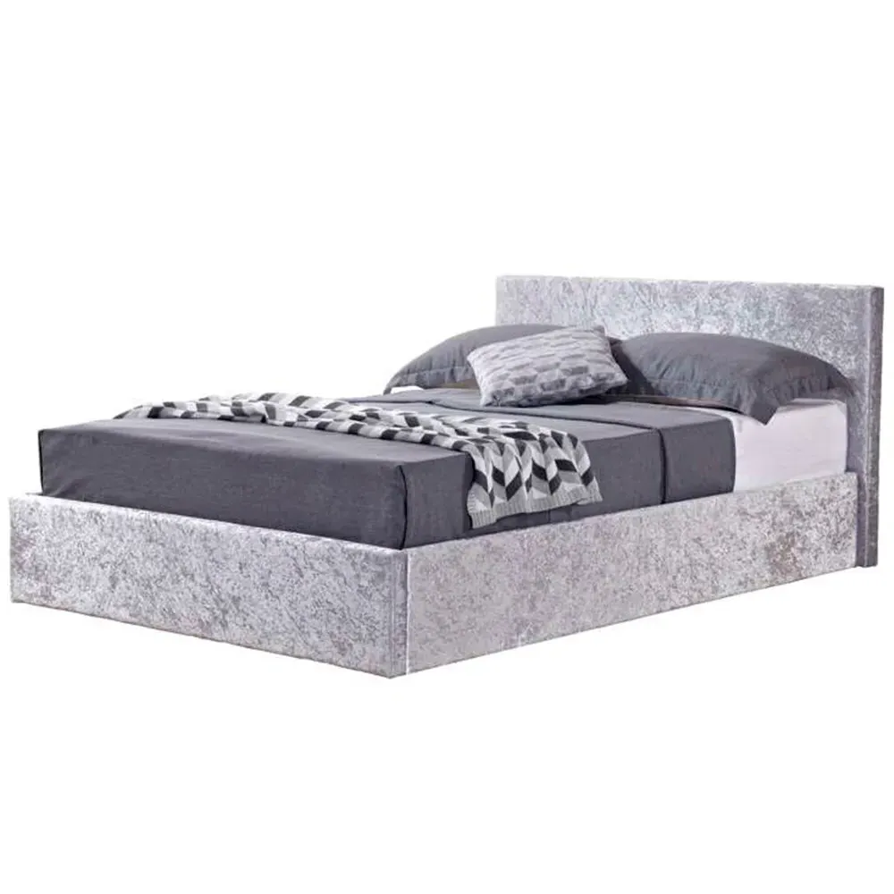 Berlin Small Double Ottoman Bed with Storage - Grey, Velvet