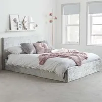 Berlin Small Double Ottoman Bed with Storage - Grey, Velvet