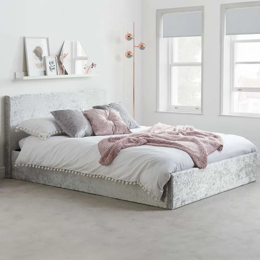 Berlin Small Double Ottoman Bed with Storage - Grey, Velvet
