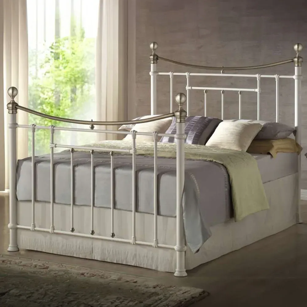 Bronte Double Metal Bed Frame - Cream, Steel