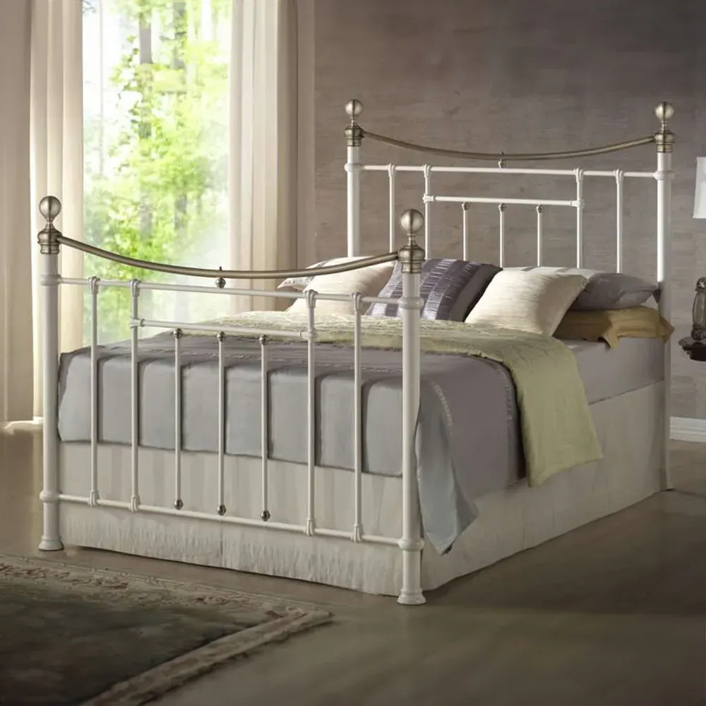 Bronte King Size Metal Bed Frame - Cream, Steel