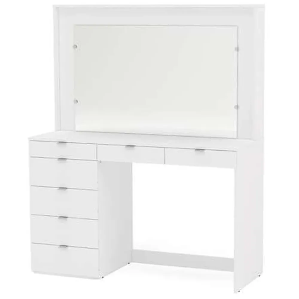 Chloe 7 Drawer Dressing Table with Mirror - White
