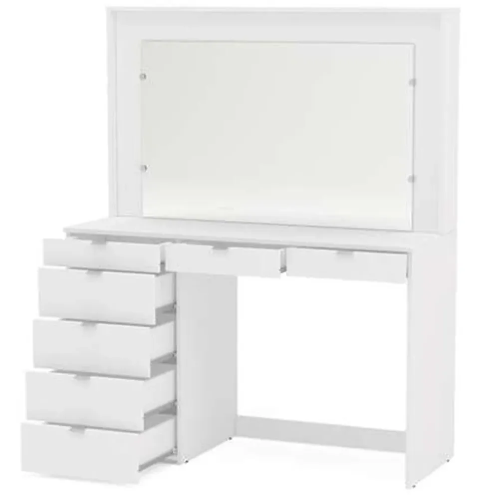 Chloe 7 Drawer Dressing Table with Mirror - White